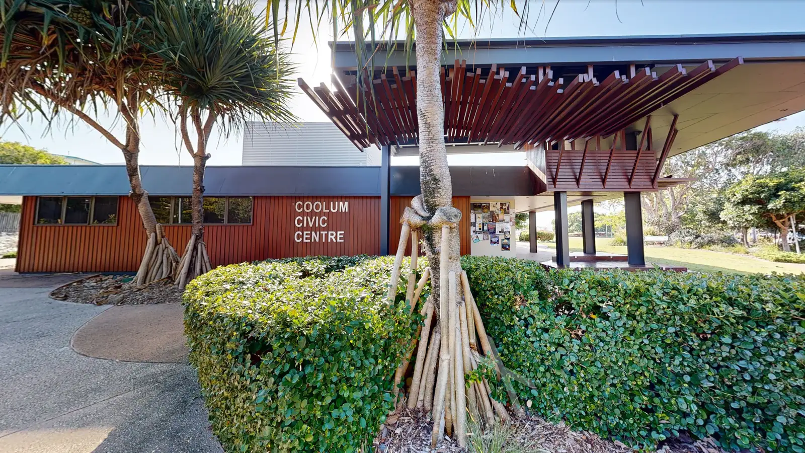Exterior entrance and signage for Coolum Civic Centre, home of ATI Martial Arts.