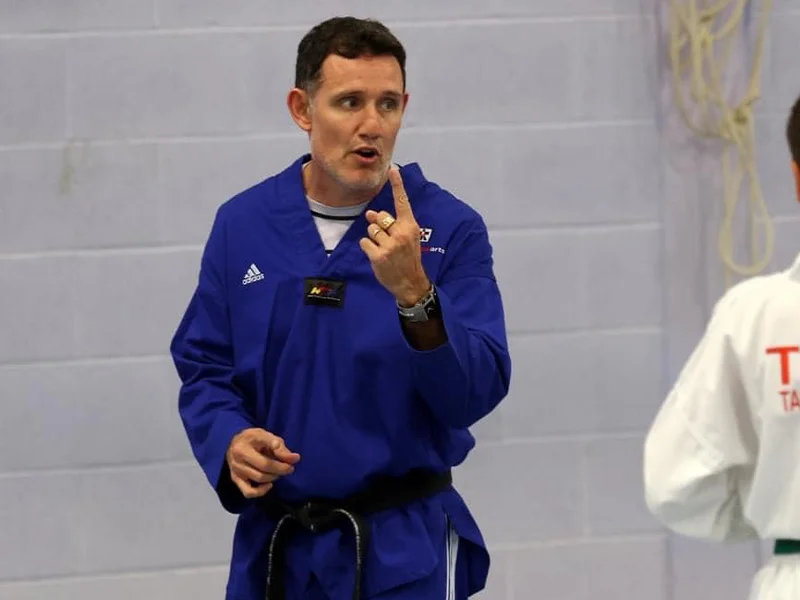 ATI Martial Arts founder Tony Curtis instructing students during a Taekwondo class.
